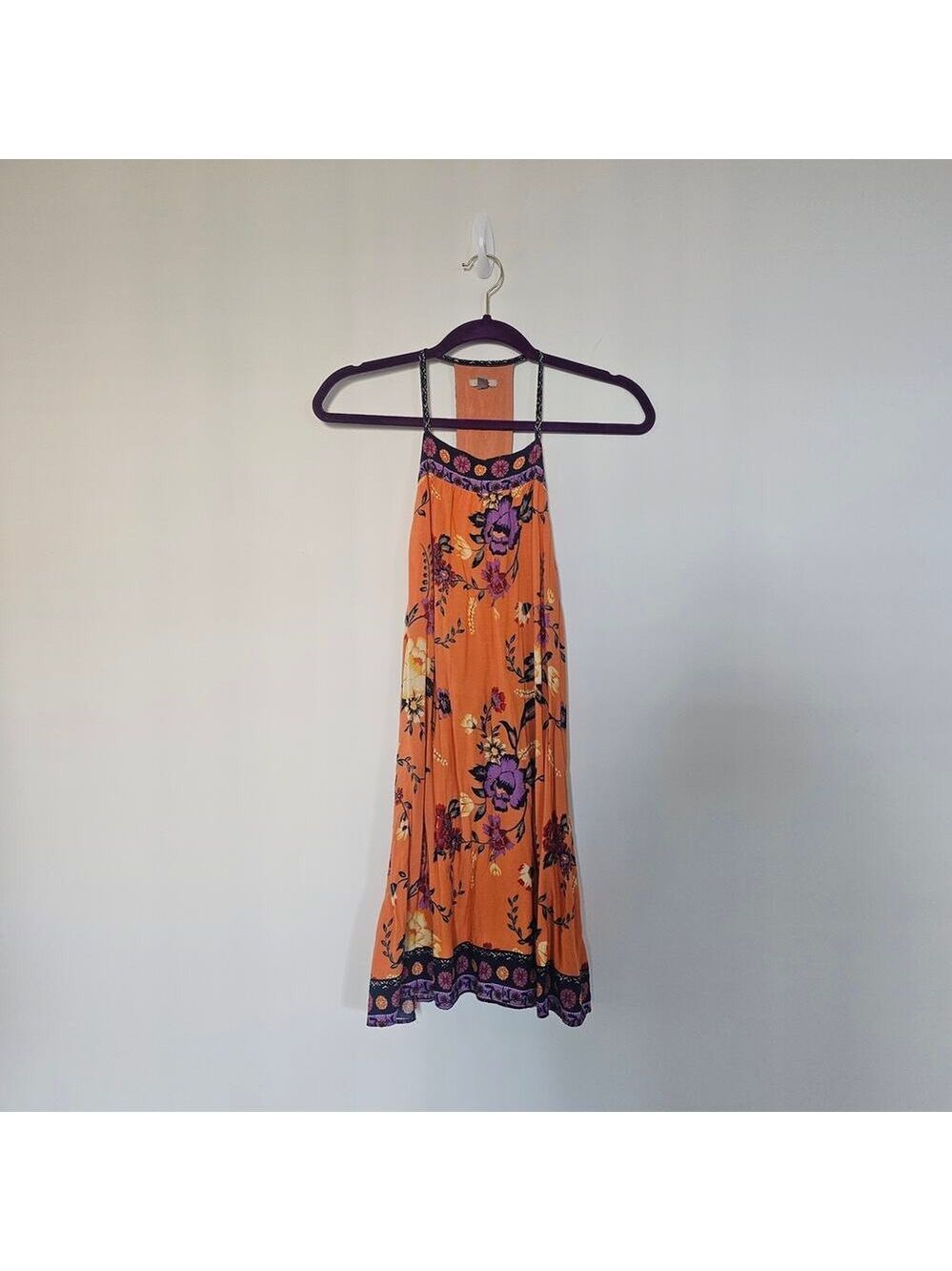 Urban Outfitters Ecote Gigi Boho Orange Floral Mini Dress Size XS - Picture 2 of 6
